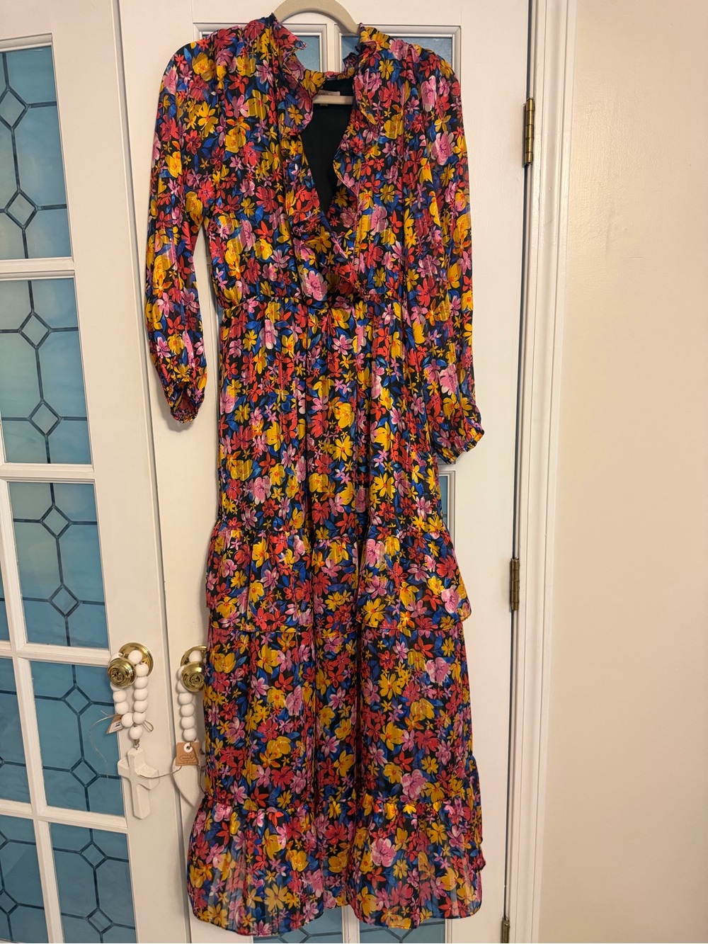 Skies Are Blue Black Floral Ruffle Maxi Dress